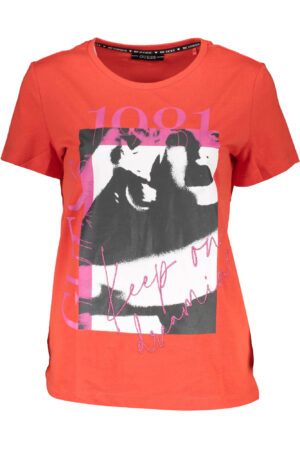 GUESS JEANS T-SHIRT MANICHE CORTE DONNA ROSSO